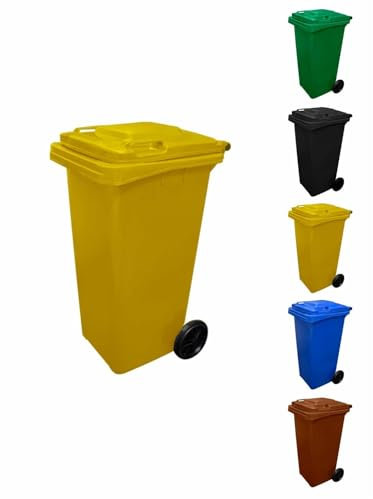 JARDIN202 - Contenedor de Basura Reciclables de Colores con Ruedas | Mango antideslizante | 240 L (Amarilla)