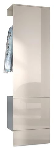 Vladon Garderobe Carlton Set 5, Made in Germany, Wandgarderobe aus Flur-Paneel mit Kleiderstange & Wandschrank, Anthrazit matt/Sandgrau Hochglanz (52 x 193 x 35 cm)