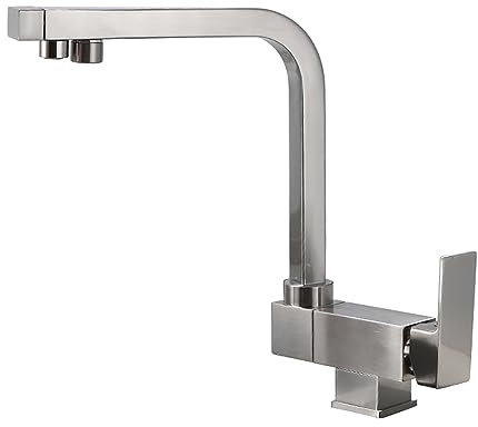 XJTNLB 3 Wege Küchenarmatur Drehbarer Wasserhahn Küche Vorfenster Küchenarmatur Klappbar Trinkwasserhahn Küche 3 In 1 Armatur Spüle Küche,Gebürstet