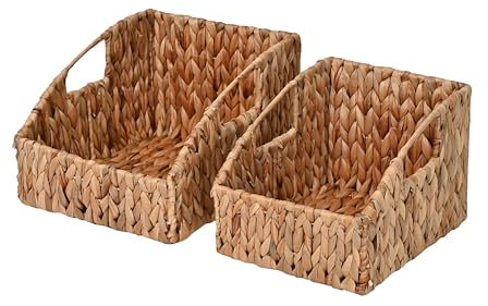 happimess BSK1007A-2SET Havanah Southwestern handgewebte Hyazinthe schräge Nistkörbe mit Griffen für Aufbewahrung und Dekoration im Badezimmer, Schlafzimmer, Schrank, Eingangsbereich, Natur (2er-Set)