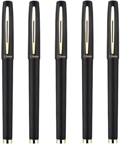 Black Ink Rollerball Pens 1.0mm Ballpoint Tip for School Office Business (Pack of 5)