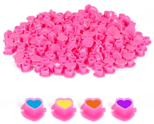 YLRONGTIAN Herz Tattoo Tinte Kappen Mit Basis 200PCS Einweg Pigment Halter Klare Kunststoff Pigment Cups Tattoo Zubehör Tattoo Supplies Tattoo Kits, Rosa