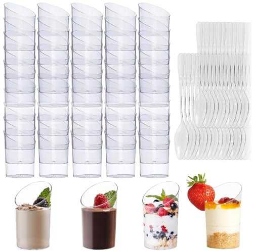 Finger Food, Lot de 50 verres à doigts, bol pour une portion, verres et shot en plastique, réutilisables, convient pour puddings, mousse, café, smoothies et desserts divers