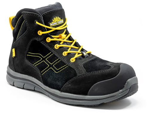 WORKPOWER – Sicherheitsstiefel S3 Gweek für Herren – Sicherheitsschuhe mit metallfreiem Durchtrittschutz & Kunststoffkappe – verfügbar in den Größen 43 (Schwarz)