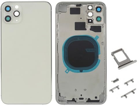 Globalstock Chassis Arriere en Vitre pour iPhone 11 Pro Max + Coque + Tiroir SIM Compatible Nu Noir/Blanc/Or/Vert | Back Cover + Frame (Blanc)