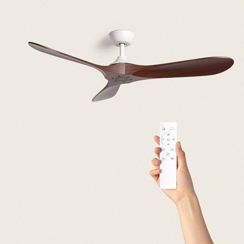 TECHBREY Ventilatore da Soffitto Silenzioso Spetses Bianco Legno 132 cm Motore DC Telecomando Senza Luce No