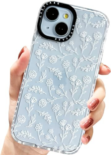 AMART for iPhone 15 Case Clear with Cute White Flower Pattern Design Women Girls Soft TPU Shockproof Phone Cover for iPhone 15(6.1 inch)