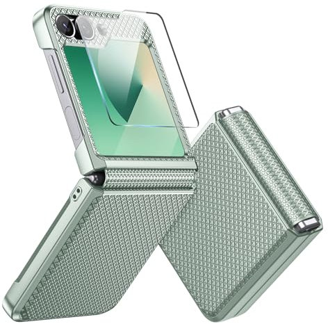 Focusor Cover per Samsung Z Flip 6 / Z Flip 5 Protezione per lo Schermo, Antiurto Rigido Antigraffio, Slim Fit, Design della cerniera, Antiscivolo Antimpronta Custodia per Galaxy Z Flip 6, Verde Menta