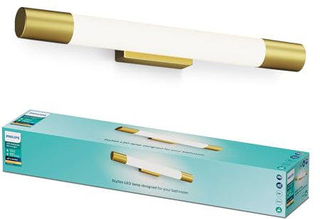 Philips Rover LED Spiegelleuchte rund, ideal geeignet für das Badezimmer, 5W, 750 lm, 2700K, Messing, IP44, wasserfest