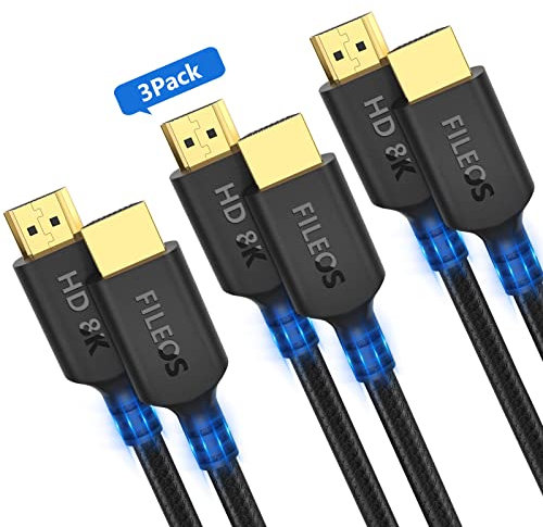 kfdlink 10K 8K 4K HDMI Cable 1.8M 3-Pack, Ultra High Speed HDMI Braided Cord, Supports 4K/120HZ, 8K/60HZ, 48Gbps DTS:X, HDCP 2.2 & 2.3, HDR 10, 2.1 Short Cable