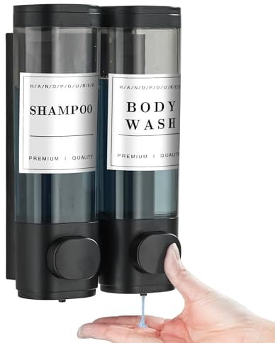 Unisense Wall-Mounted Shampoo and Conditioner Dispenser - 2 Chamber, No Drill Installation, Large Capacity, Black