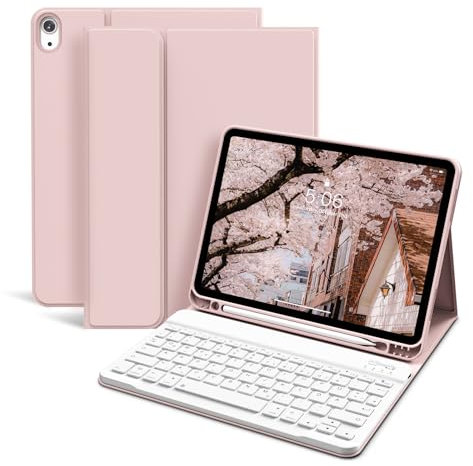 KVTVOU für iPad 11. Generation A16 2025, für iPad 10. Generation 2022 10,9 Zoll Hülle mit Tastatur, Ganzkörper-Absturzsicherung, Bluetooth Abnehmbarer QWERTZ Tastatur, Rosa