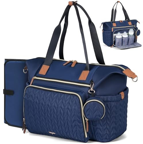 Tonyeee Wickeltasche mit Schnullertasche und Wickelunterlage, Wickelrucksack Multifunktions-Babytasche für Große Reisewindeltasche für Mama und Papa, isolierten Taschen-Dunkelblau