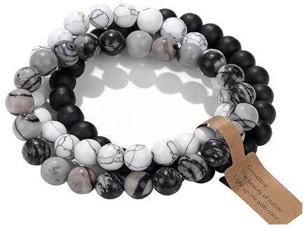 SAIBANGZI Handmade Echte Natursteinperlen Heilsteine Armband Unisex Chakren Perlenarmband, 8MM Runde Edelsteine Yoga Armbänder, Elastische Perlen Anti Stress Armband