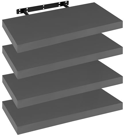 WOLTU 4X Wandregal Wandboard Bücherregal Regale für Deko Wandablagen aus MDF Holz, 4er Set Hängeregal Dunkelgrau, 50x23x3,8cm RG9368dgr-4