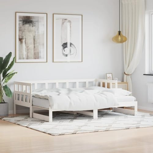 Buzaza Tagesbett Ausziehbar Weiß 80x200 cm Bett Ausziehbar Bett Zum Ausziehen Ausziehbares Tagesbett Bett Sofa Massivholz Kiefer