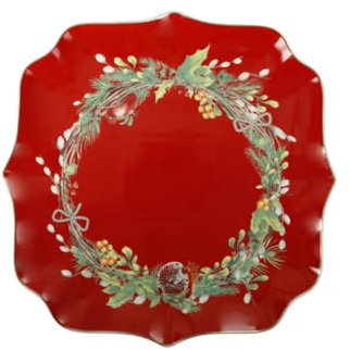 BRANDANI 89977 Piatto Portata Carol in Porcellana, Piatti Natalizi, cm 24x24