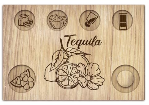 BENECREAT Shot Glasses Serving Tray, Lemon Tequila Glass Holder, Salt Rim Shot Glasses Wooden Board for Taco Bar, Family Dinner, Parties
