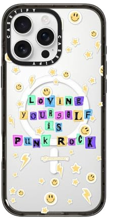 CASETiFY Impact iPhone 16 Pro Max Case [Slim / 8.2 ft. 4X Military Grade Drop Protection/Compatible with Magsafe] - Love Yourself By DoodleGems - Clear Black