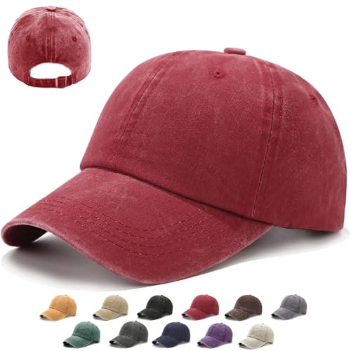 XIEXIESHER Unisex Baseballkappe Damen Herren, 1/2 STK Einheitsgröße, Metallverschluss Verstellbar, 14 Farben, Vintage Basecap Kappe, Retro Schildmütze UV Schutz Outdoor Reisen Angeln Camping(Weinrot)