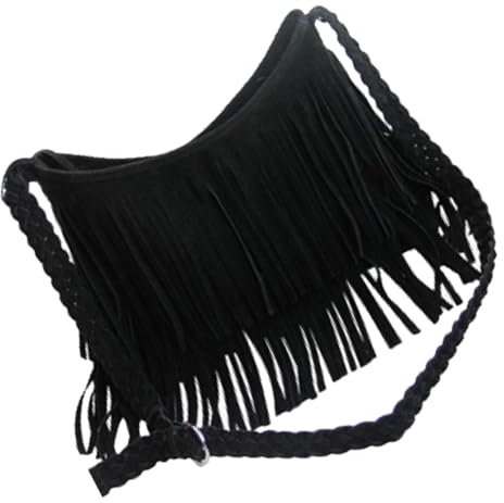 Umhängetasche Damen Schulter Crossbody Schwarz Fransen, aus Polyester