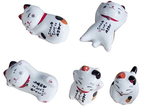 Ceramic Lucky Cat Chopstick Rest Japanese Style Holder Spoon Fork Knife Stand for Decoration 5PCS