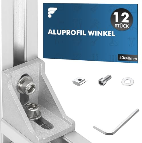 shinfly 12 Stück Aluprofil Winkel 40x40mm, Befestigungsmaterial Aluprofil Winkelverbinder, Eckwinkel Eckverbinder 90 Grad Winkel für Werkbänke, Regale, Geräteständer, Trägerkonstruktionen