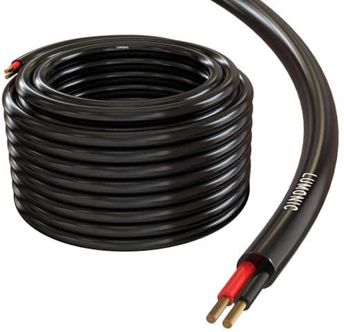 Lumonic Cable de altavoz 10m Negro | 2x 1,5mm² CCA | Cable de altavoz HiFi | Cable redondo de audio | Profesional PA Instalación- Audio- Cable redondo