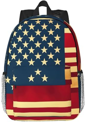 WOPQS Zaino classico con stampa bandiera americana, adatto per scuole all'aperto, 38,1 cm