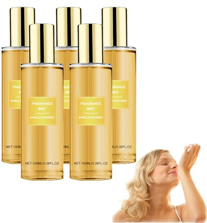 Vanille-Kokosnuss-Körperspray für Frauen - Langanhaltender leichter Duftnebel für die Haar- und Hautpflege, Vanille-Körperspray, feuchtigkeitsspendend und erfrischend mit zartem, 100ml (5 Flaschen)