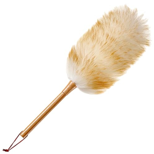 Staubwedel zum Reinigen, 50, 8 cm, statisch, flauschig, Lammwoll-Staubwedel mit Holzgriff, biegbar, waschbar, Reinigungswerkzeuge für Deckenventilatoren, Fenster, Computerregale, Lämmer.