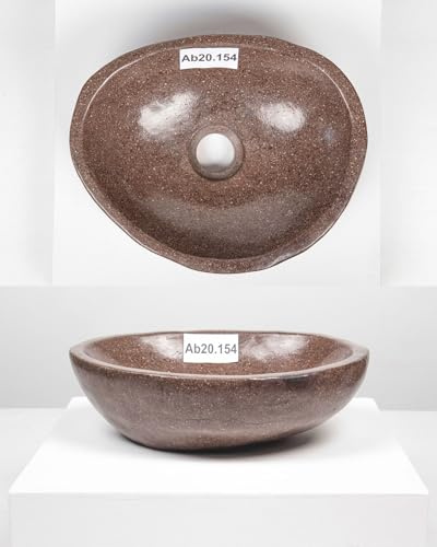35 cm Naturstein-Waschbecken Flussstein grau oval aussen poliert WOHNFREUDEN