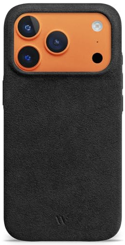 WIIUKA Hülle für iPhone 17 Pro, original Alcantara®, handgefertigt, 360° Schutz, extra schlank, Premium Handyhülle, Case, Qi, Leder-Alternative, skiin VL Alcantara®, Schwarz