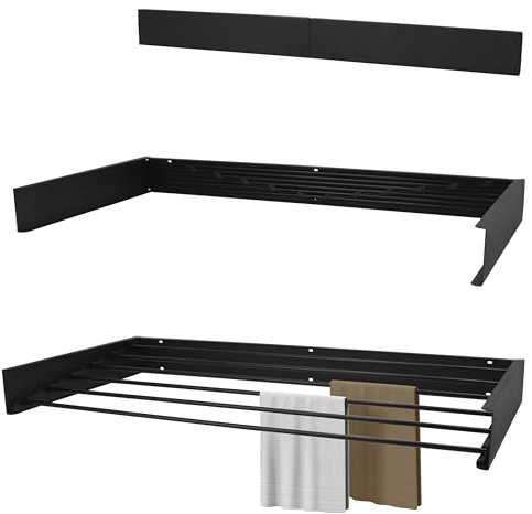 KROMS Wäscheständer Ausziehbar XXL Komplett Schwarz 120cm – Pulverbeschichtetes Aluminium - 8,4m Trockenlänge - Wäschetrockner Wand - Wäscheständer Wand
