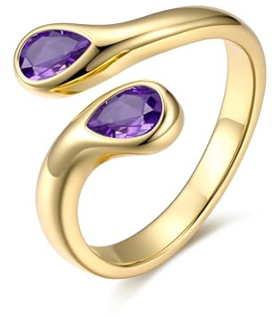 Bestyle Anello Donna Regolabile a Goccia con Pietre Portafortuna 12 Mesi | Anello Donna Aperto con Pietre Colore Oro/Argento Regalo per Fidanzamento Anniversario
