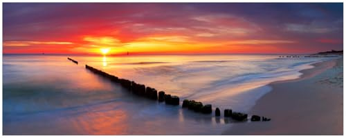 Wallario Memoboard aus Glas mit Motiv, Magnet-Tafel in 32 x 80 cm in Premium Qualität Farbenspiel im Himmel - Sonnenuntergang am Strand