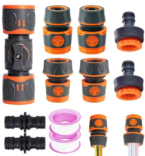 9 Pièces Raccord Tuyau d'Arrosage FORMVERSITY, 1/2 Adaptateur Robinet Tuyau Arrosage 3/4 Raccords de Tuyau Arrosage Rapide, Kit de Réparation de Tuyau d'Arrosage Embout Tuyau Arrosage Robinet