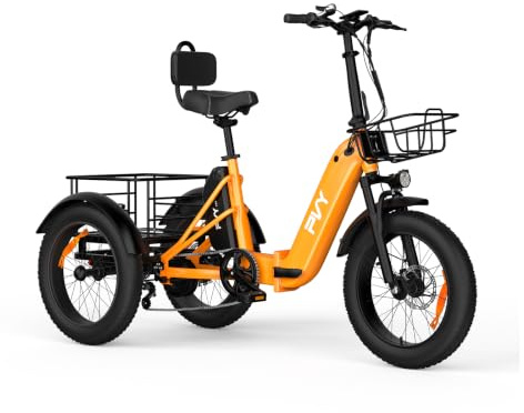 PVY F20 E-Bike Dreirad für Erwachsene, 20 * 4 Zoll Elektro Dreirad für Herren Damen mit 48V 21Ah Akku, Elektrofahrrad 3 Rädern 80N.m, Ebike Lastenfahrrad IPX5, Fahrrad Fatbike 150kg