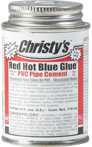 Christy's Red Hot Blue Glue PVC Cement - Medium Body, Very Fast Set, Low-VOC, 1/4 Pint (4 fl oz)
