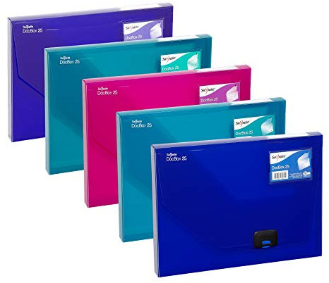 Snopake A4 DocBox Electra Assorted 25 mm Box File with Push Lock (Pack of 5) Ref: 14832