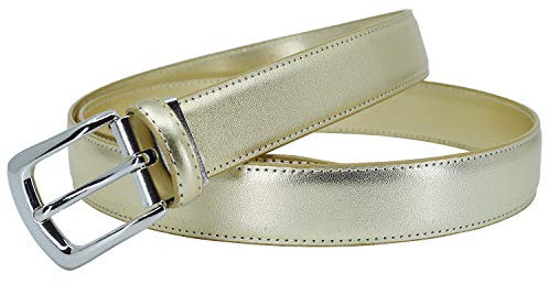 YEHMAN Klassischer 3 cm breiter Gürtel aus Rindspaltleder, verstellbar, silberfarbene Dornschließe 120 cm, gold, 120 cm