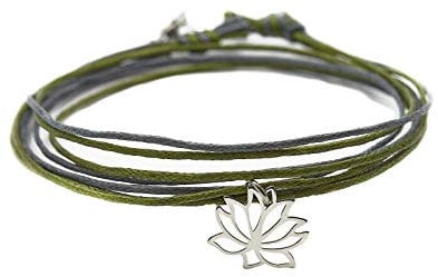 Wickelarmband Lotus Blüte 925 grau grün Baumwollband Vegan