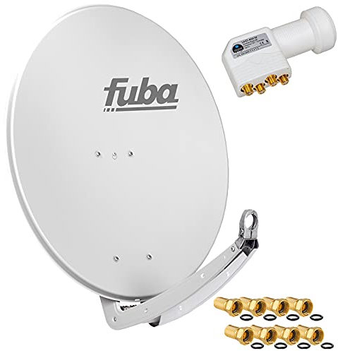 FUBA 4 Teilnehmer Digital SAT Anlage DAA780G hellgrau + Hochwertiger Quad LNB weiß + 8 Vergoldete F-Stecker