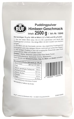 RUF Pudding Himbeere, Puddingpulver für Himbeerpudding, nur mit Milch und Zucker aufkochen, Großgebinde, glutenfrei, ohne Allergene, 1x2500g