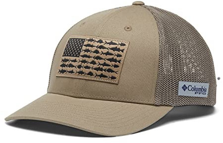 Columbia Unisex PFG Mesh Fish Flag Ball Cap, Tusk, L/XL