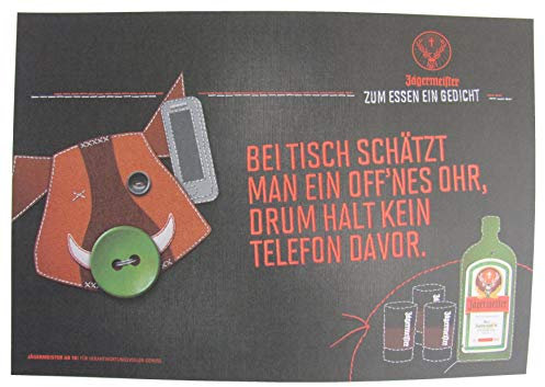 Jägermeister - Platzdeckchen aus Papier 38,5 x 26,8 cm - Bei Tisch schätzt Man EIN Off´NES Ohr, Drum Halt kein Telefon Davor