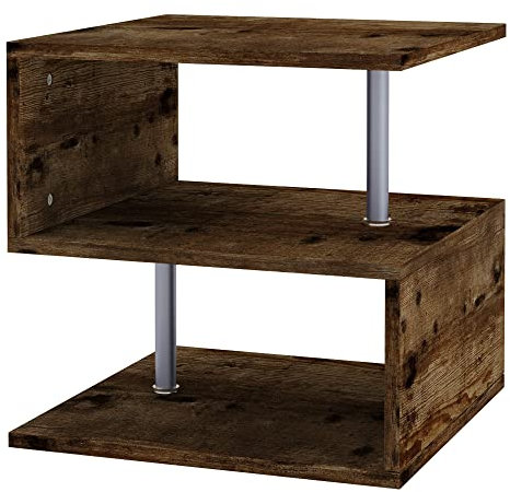 HOMCOM Mesa Auxiliar Mesita Auxiliar en Forma de S con Estantes a 3 Niveles Estilo Industrial para Salón 48x48x48 cm Marrón Rústico
