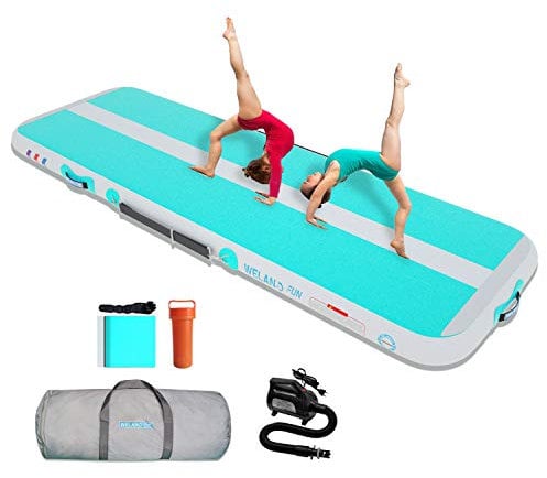 WelandFun Tumbling Matten Aufblasbare Gymnastik 3/4/5/6M Trainingsmatte Kohlefaser Tumble 10/15/20cm Dick Gymnastikmatte Turnmatte Bodenmatte Inflatable Yogamatte Taekwondo Matte with Pumpe GREEN