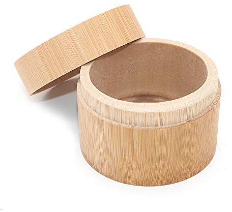 POFET Tarro de té de bambú natural hecho a mano con forma redonda de grasa, contenedor de almacenamiento para uso doméstico