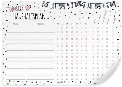 Haushaltsplan Konfetti Design I mit selbstklebender Rückseite I DIN A4 I Whiteboard Putzplan abwischbar I To-Do-Liste für den Haushalt Familie WG I dv934